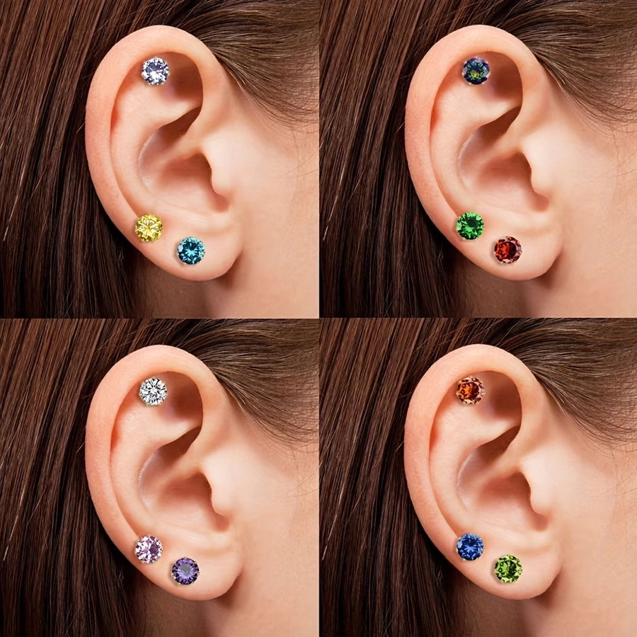 Round Colored Rhinestone Stud Earrings [304 Stainless Steel,18K Gold Plated]