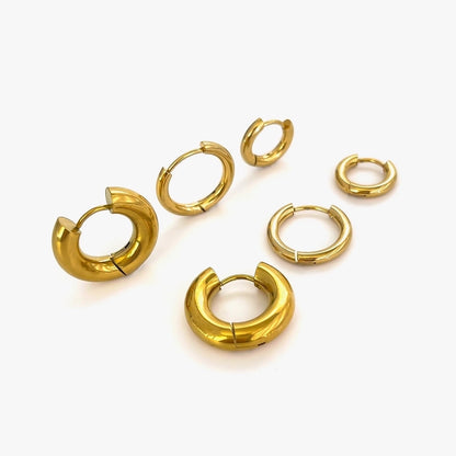 Three Pairs Gold Hoop Earrings [316L Stainless Steel, 18K Gold Plated]