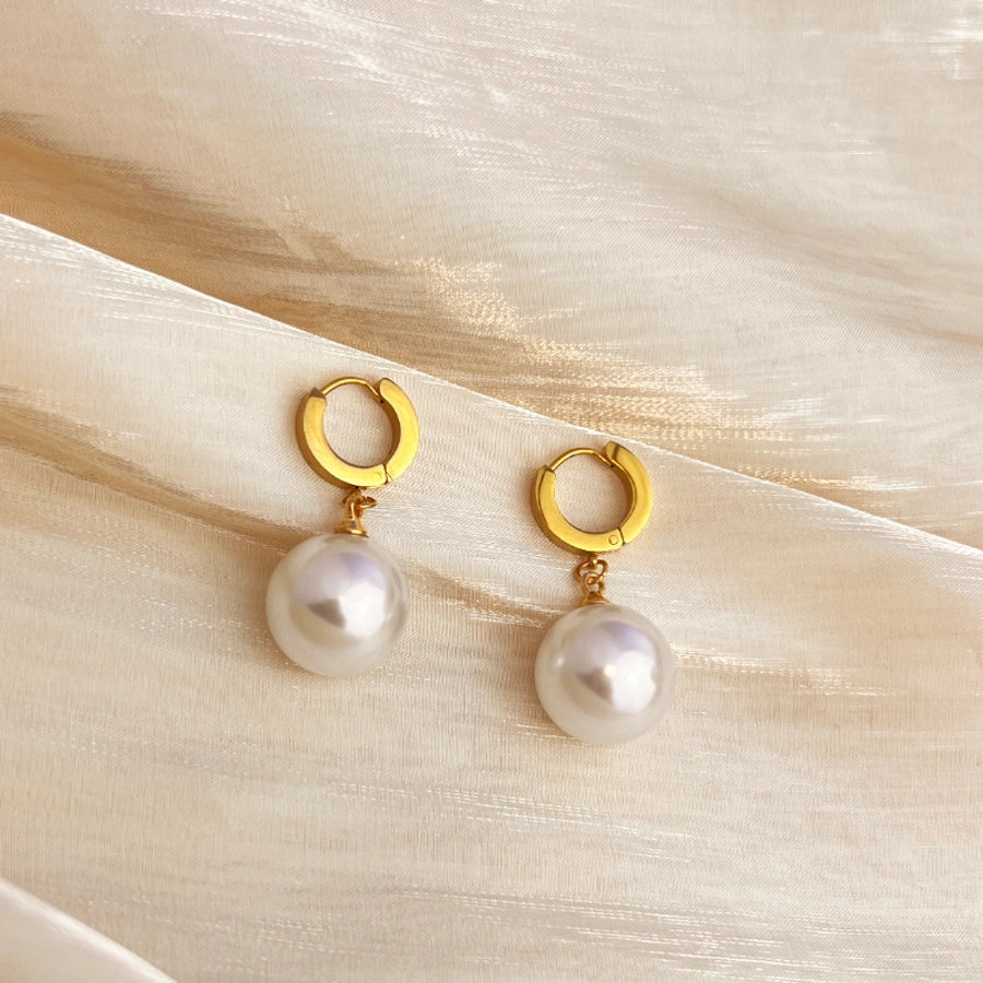 Retro Pearl Drop Earrings [304 Stainless Steel,18K Gold Plated]