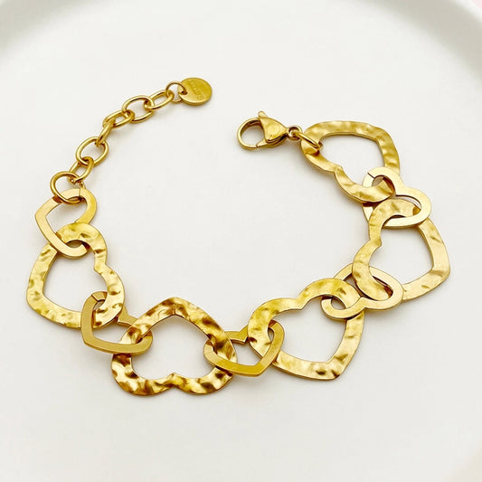 Hollow Heart Shape Chain Bracelet [304 Stainless Steel, 14K Gold Plated]