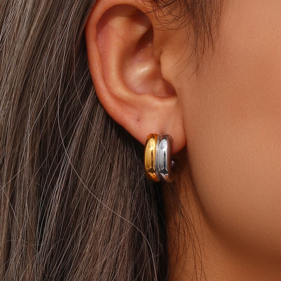 Double Mix Silver Gold Earrings [304 Stainless Steel]