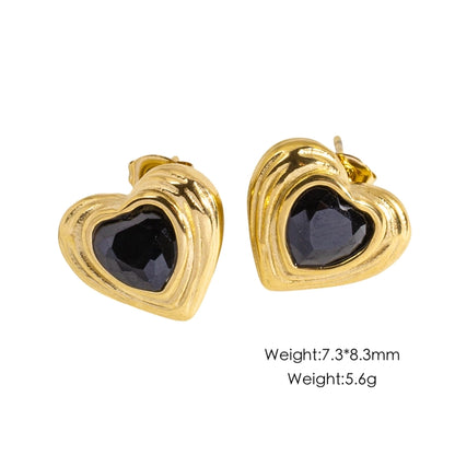 Heart Shape Rhinestones Earrings [304 Stainless Steel,14K Gold Plated]