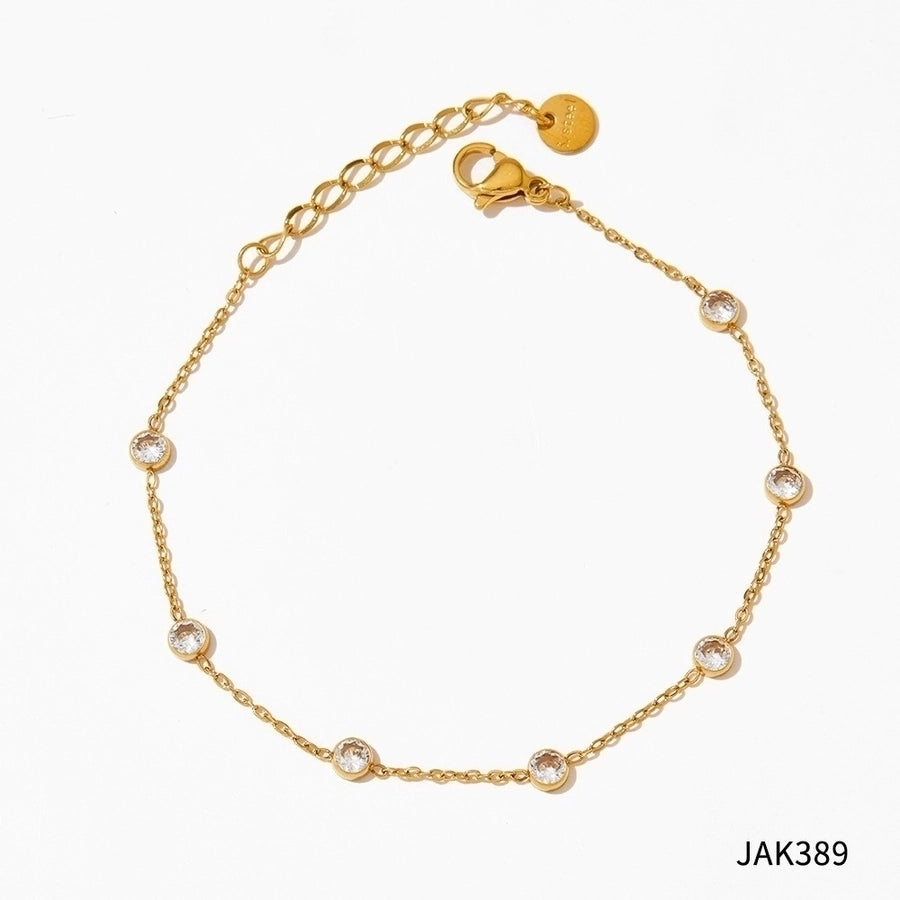 Round Zircon Anklet [304 Stainless Steel, 16K Gold Plated]