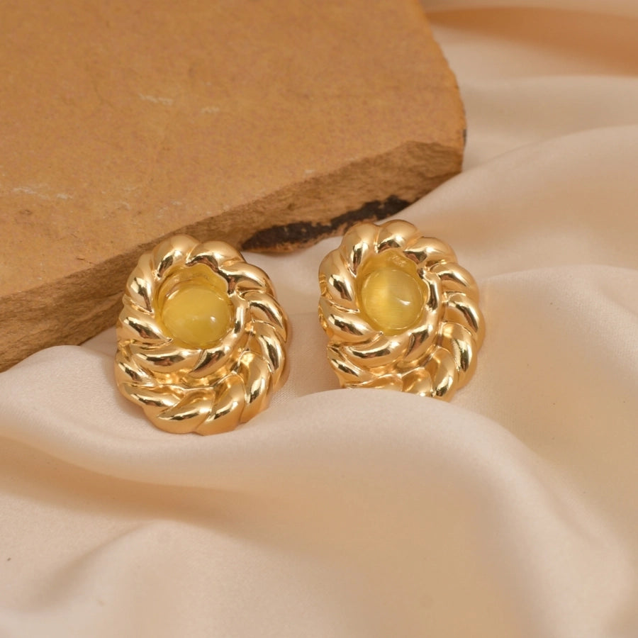 Oval Stones Earrings [304 Stainless Steel,18K Gold Plated]