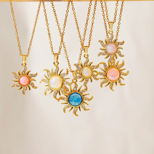 Collier pendentif Sun Opal [304 en acier inoxydable]