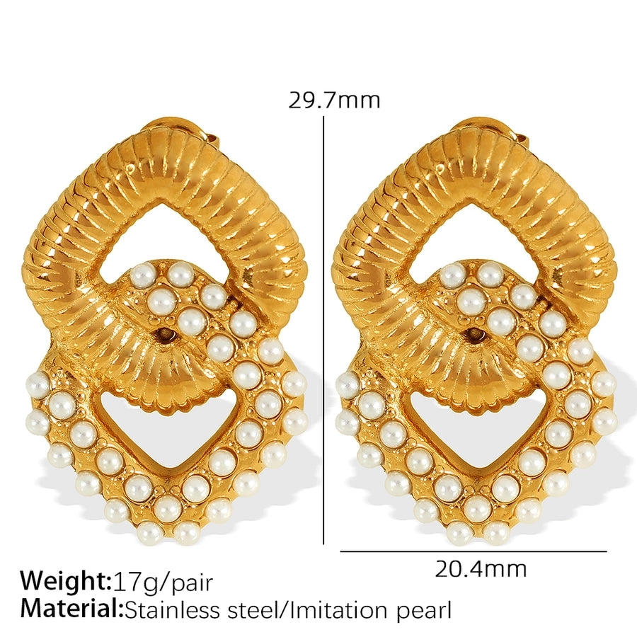 Geometric Round Square Artificial Pearls Rhinestones Earrings [304 Stainless Steel,18K Gold Plated]