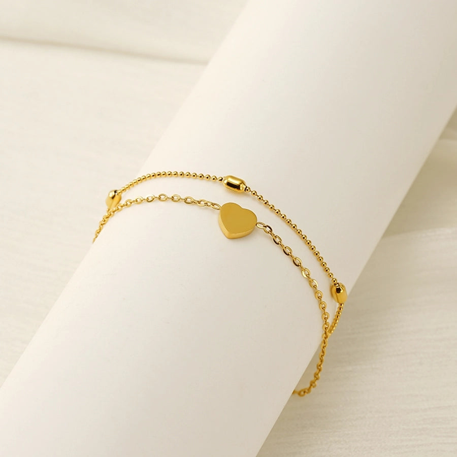 Brazalete de cadena en capas de forma de corazón [304 acero inoxidable, 18K de oro chapado]