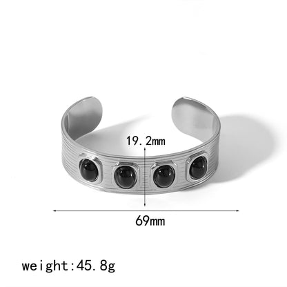 Ovales Rechteck Natursteinring/Armband/Ohrringe [304 Edelstahl]