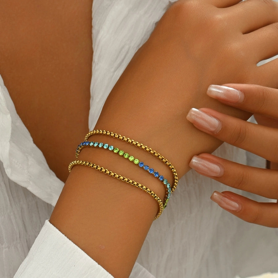 GlamShiny Lines Rhinestones Bracelets [304 Stainless Steel, 14K Gold Plated]