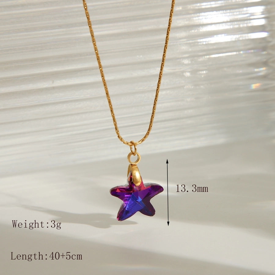 Star Heart Shape Butterfly Glass Necklace [304 Stainless Steel,18K Gold Plated]