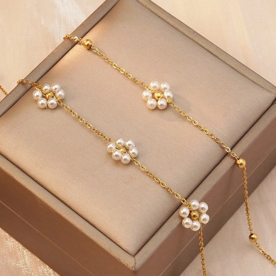 White Daisy Flower Bracelet [304 Stainless Steel,18K Gold Plated]