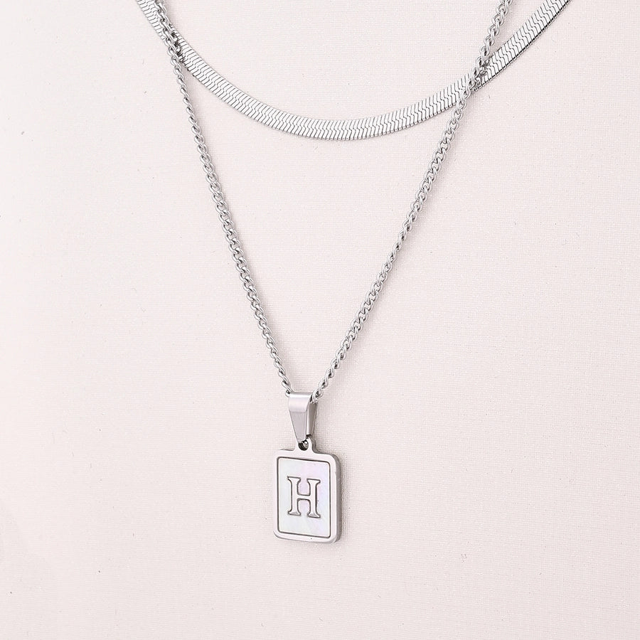 Silver Casual Simple Style Letter Rectangle Necklace [304 Stainless Steel]