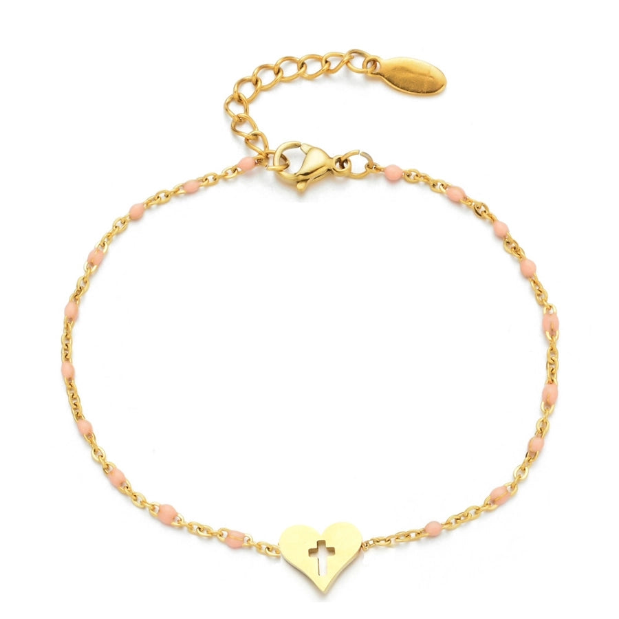 Cross Heart Enamel Bracelet [Stainless Steel]