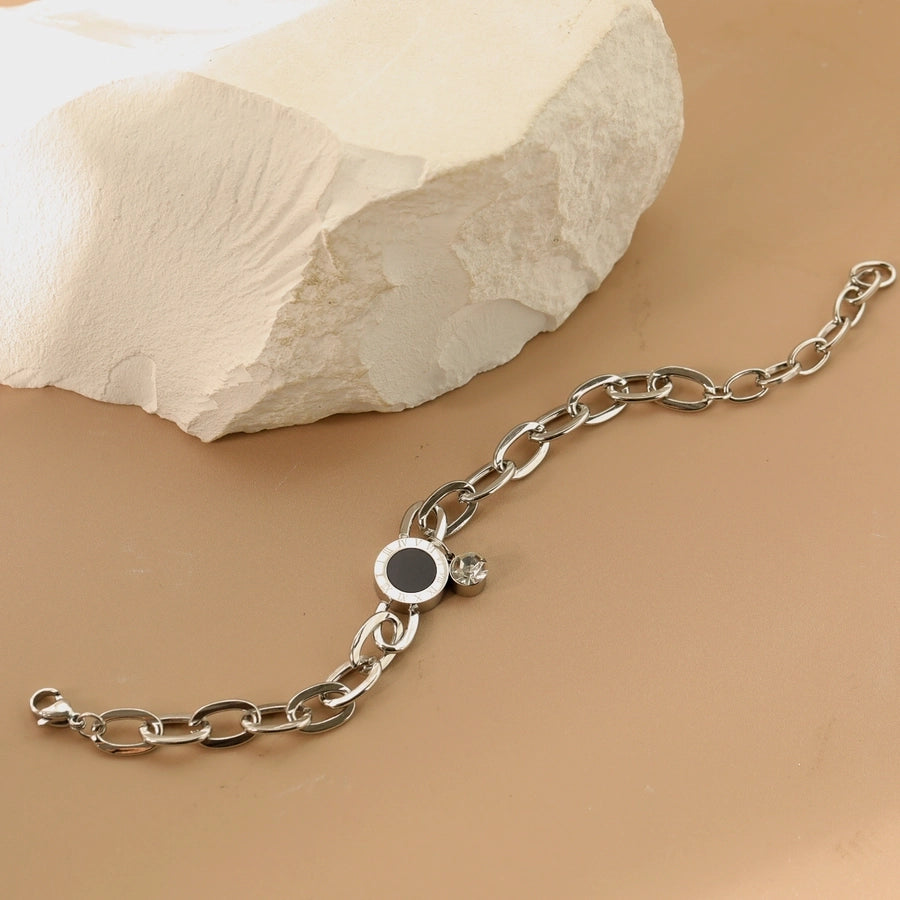 Fish Bone Chain Round Symbol Bracelet [304 Stainless Steel,14K Gold Plated]