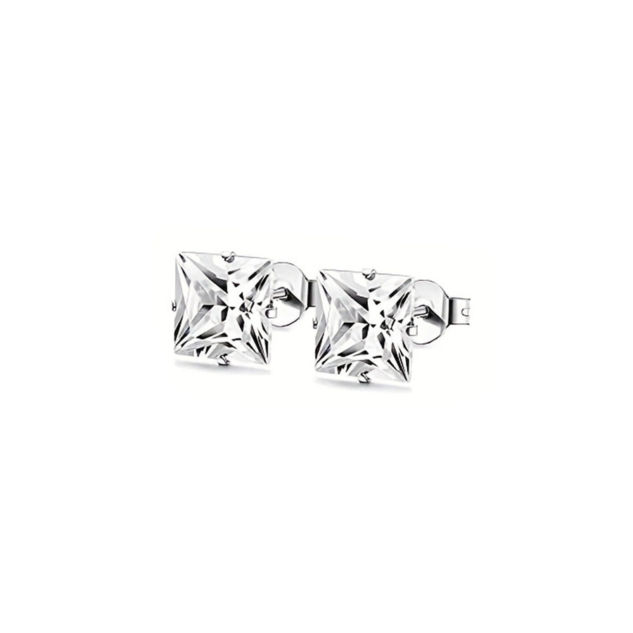 Round Square Rhinestone Stud Earrings [304 Stainless Steel 18K Gold Plated]