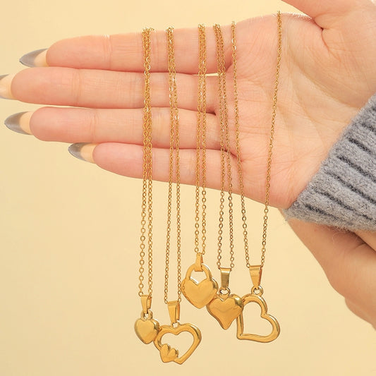 Collana a sospensione a forma di cuore [304 in acciaio inossidabile 14k oro placcato]