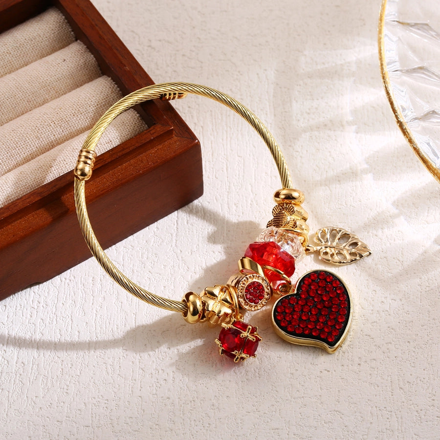 Heart Shape Rhinestones Bangle Bracelet [304 Stainless Steel, Alloy