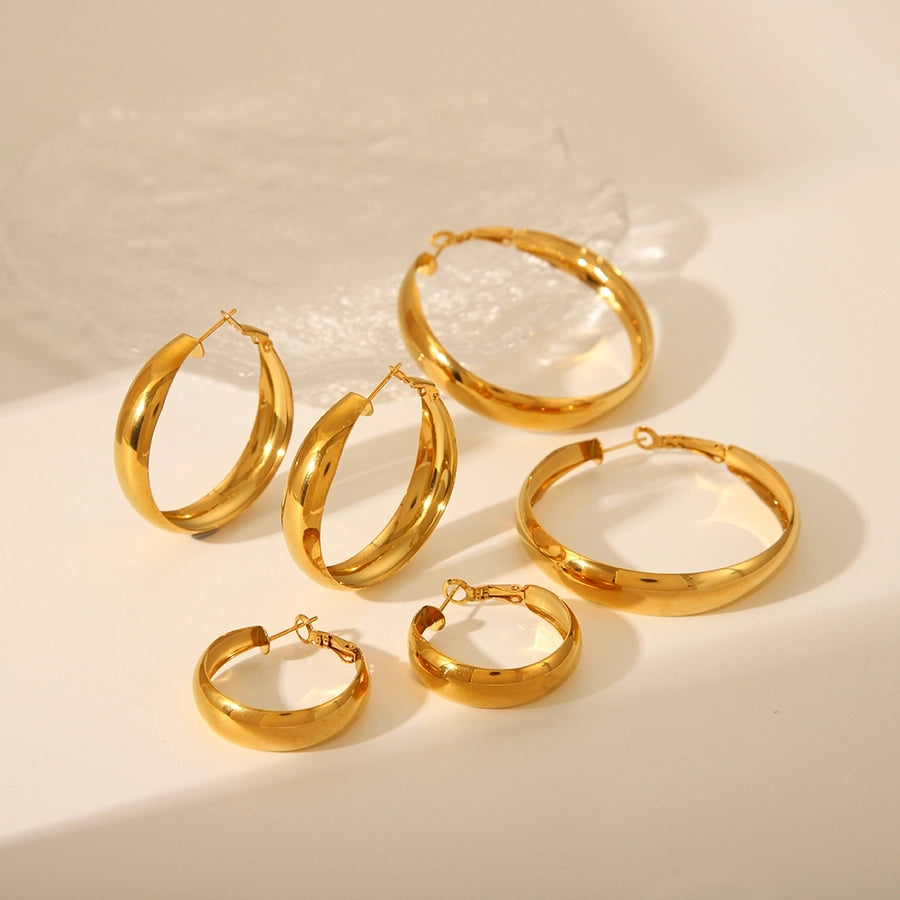 Round Polishing Hoop Earrings [304 Stainless Steel,18K Gold Plated]