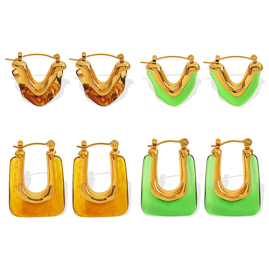 Rectangle Epoxy Resin Earrings [304 Stainless Steel,18K Gold Plated]