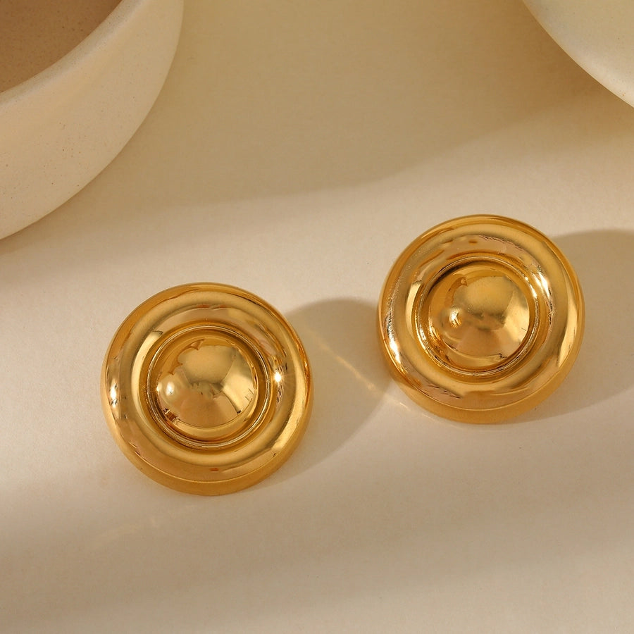 Color Block Round Stud Earrings[304 Stainless Steel 18K Gold Plated]