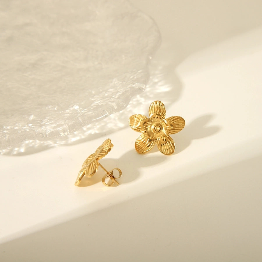 Flower Earrings [304 Stainless Steel,18K Gold Plated]