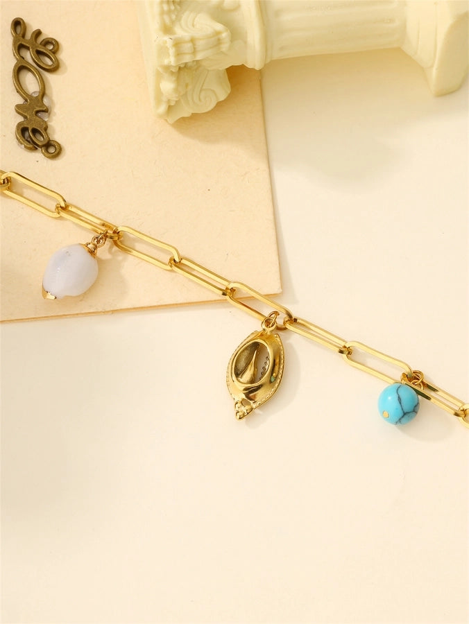 Beach Shell Starfish Chain Bracelets [304 Stainless Stee,18K Gold Plated]