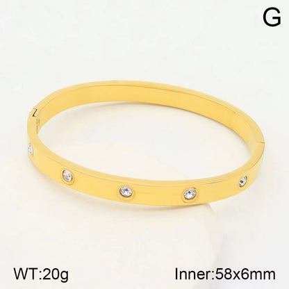 Glam Round Artificial Rhinestones Bangle Bracelet  [304 Stainless Steel,18K Gold Plated]