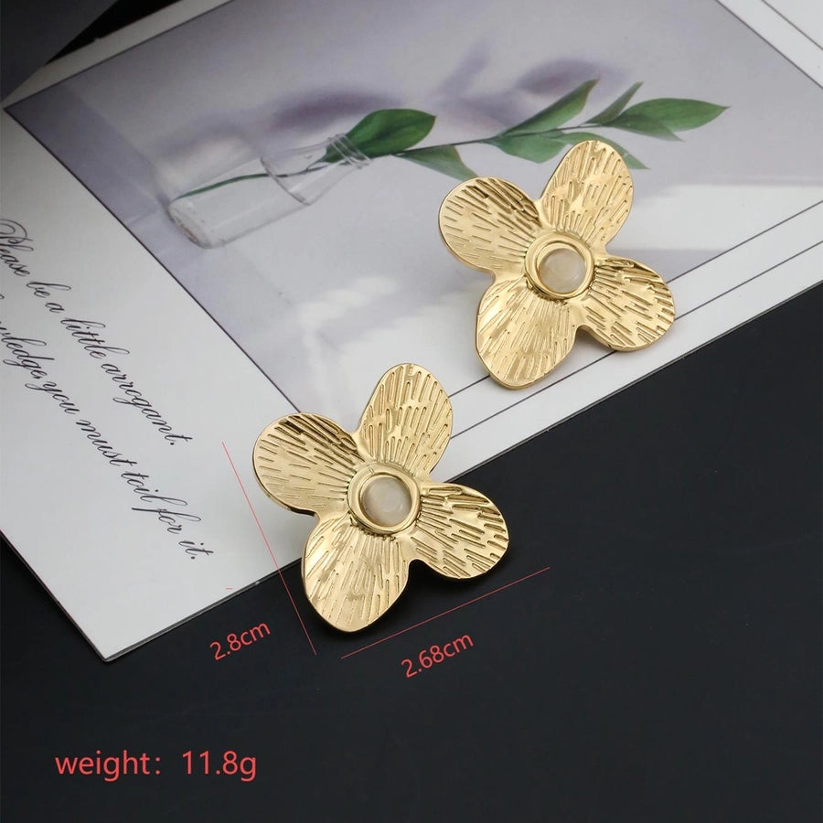 Flower Inlay Opal 18K Gold Plated Earrings [304 Stainless Steel, 18K Gold Plated]