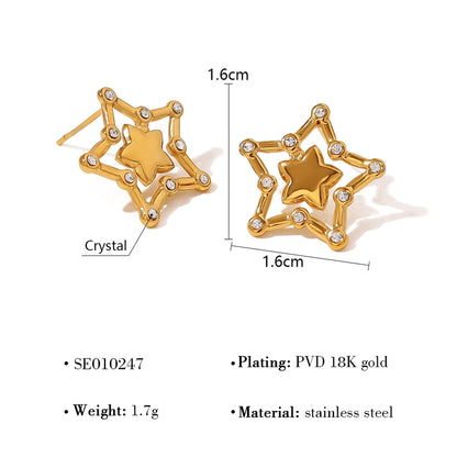 Star Polishing Zircon Earrings [304 Stainless Steel,18K Gold Plated]