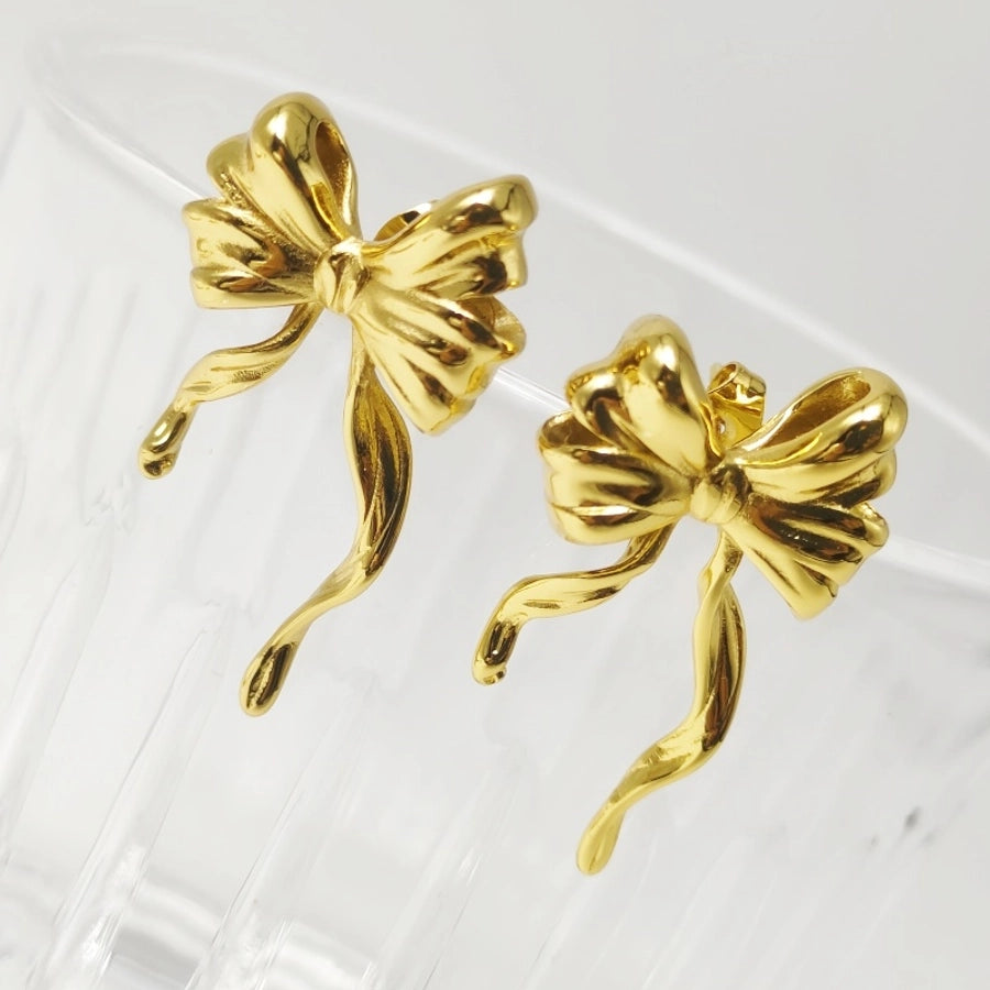 Bow Knot Rhinestones Earrings [304 Stainless Steel,18K Gold Plated]