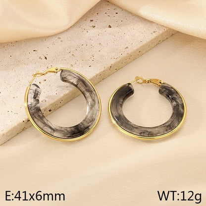 Round Resin Hoop Earrings [304 Stainless Steel, 18K Gold Plated]