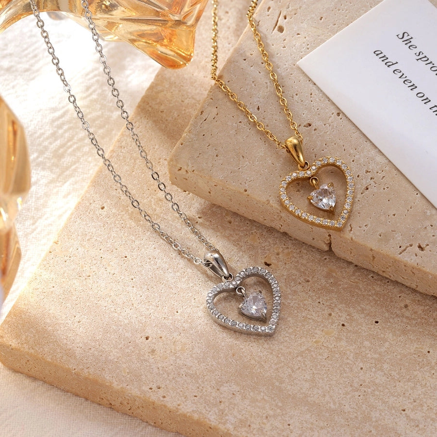 Heart Shape Necklace [304 Stainless Steel,16K Gold Plated]