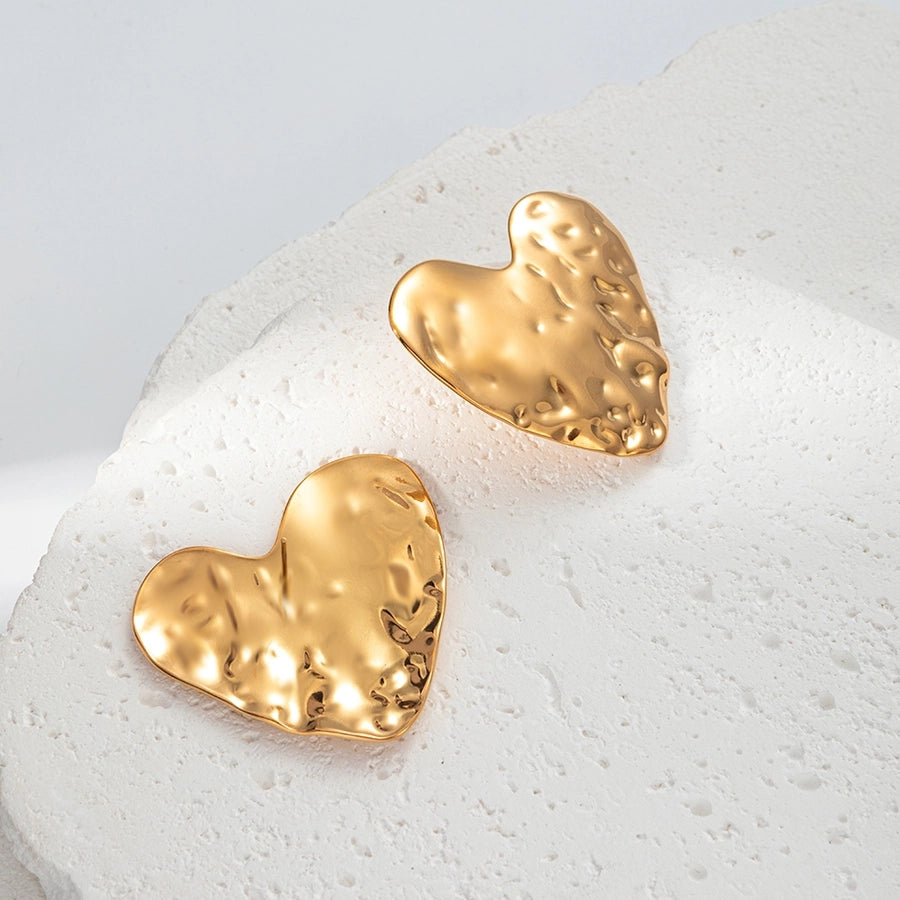 Wide Heart Earrings [304 Stainless Steel,14K Gold Plated]