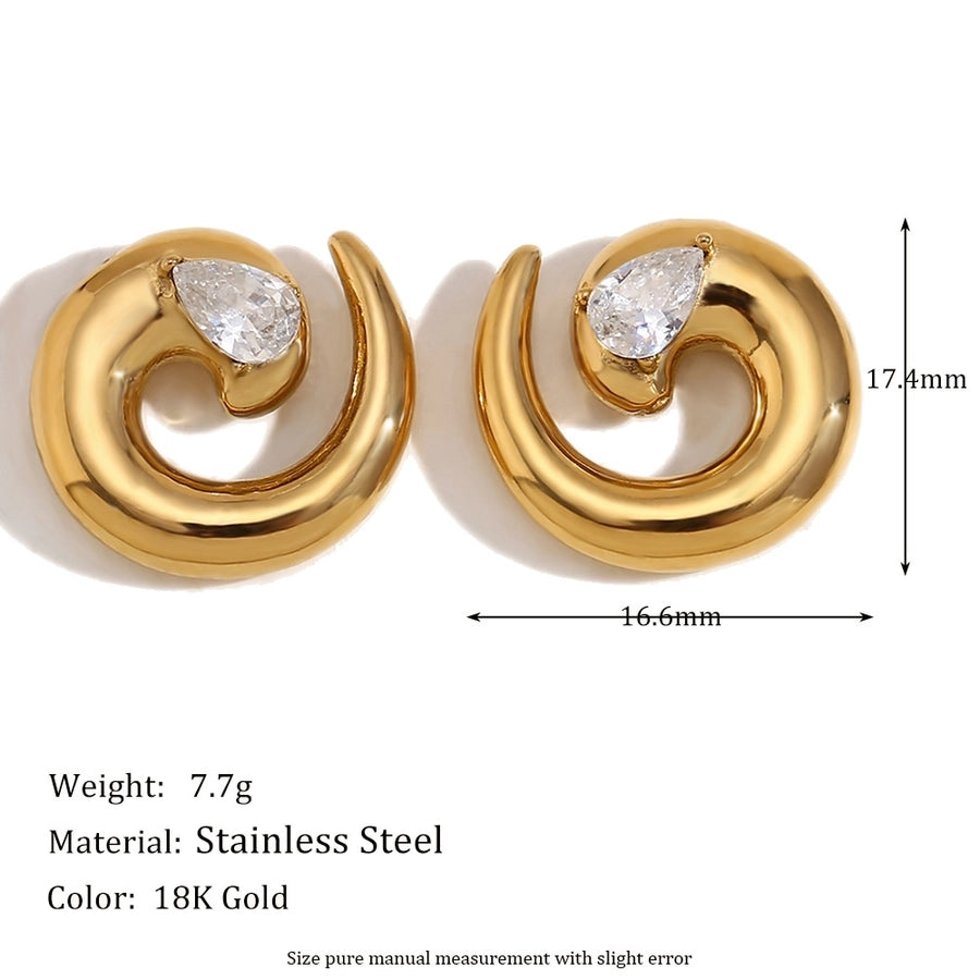 Swirl Water Droplets Spiral Plating Earrings [304 Stainless Steel,18K Gold Plated]