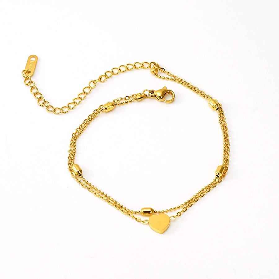 Heart Shape Layered Chain Bracelet [304 Stainless Steel, 18K Gold Plated]