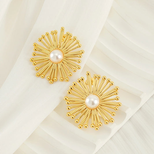 Pendientes de perlas artificiales Dandelion [304 acero inoxidable, 18k dorado chapado]