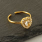 Shiny  Square Water Droplets Heart Shape Zircon Open Ring [Stainless Steel 18K Gold Plated]