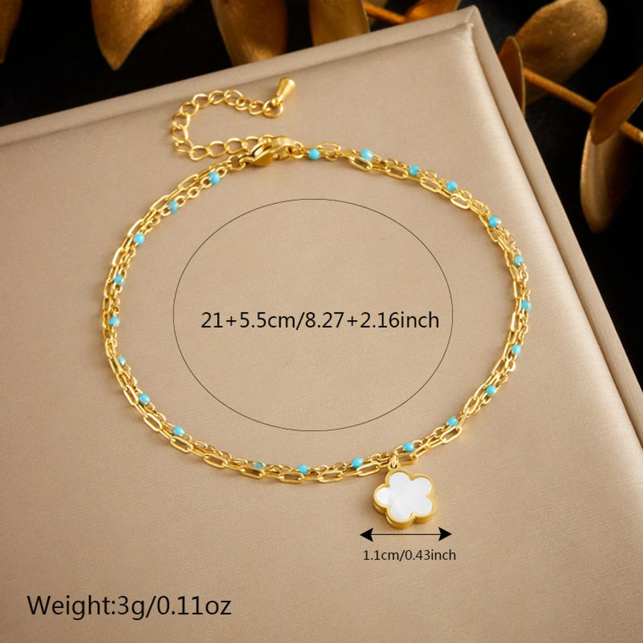 Hawaiian Flower Butterfly Anklet [304 Stainless Steel, 18K Gold Plated]