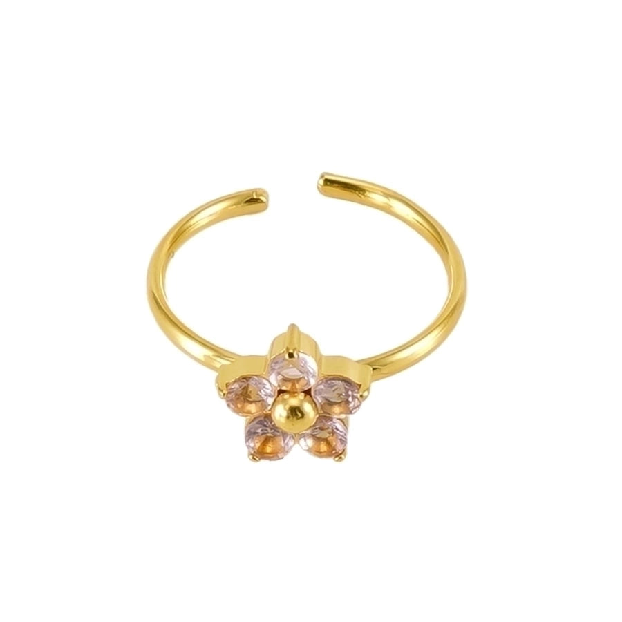 Square Heart Shape Flower Zircon Ring [304 Stainless Steel 18K Gold Plated]