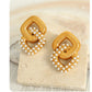 Geometric Round Square Artificial Pearls Rhinestones Earrings [304 Stainless Steel,18K Gold Plated]