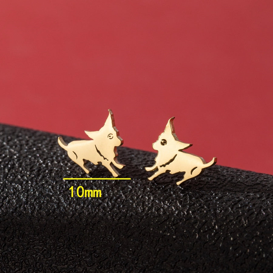 Dog Cat Ear Studs [304 Stainless Steel,18K Gold Plated]