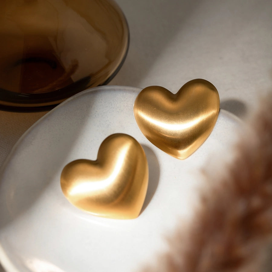 Matte Heart Shape Earrings [304 Stainless Steel,18K Gold Plated]