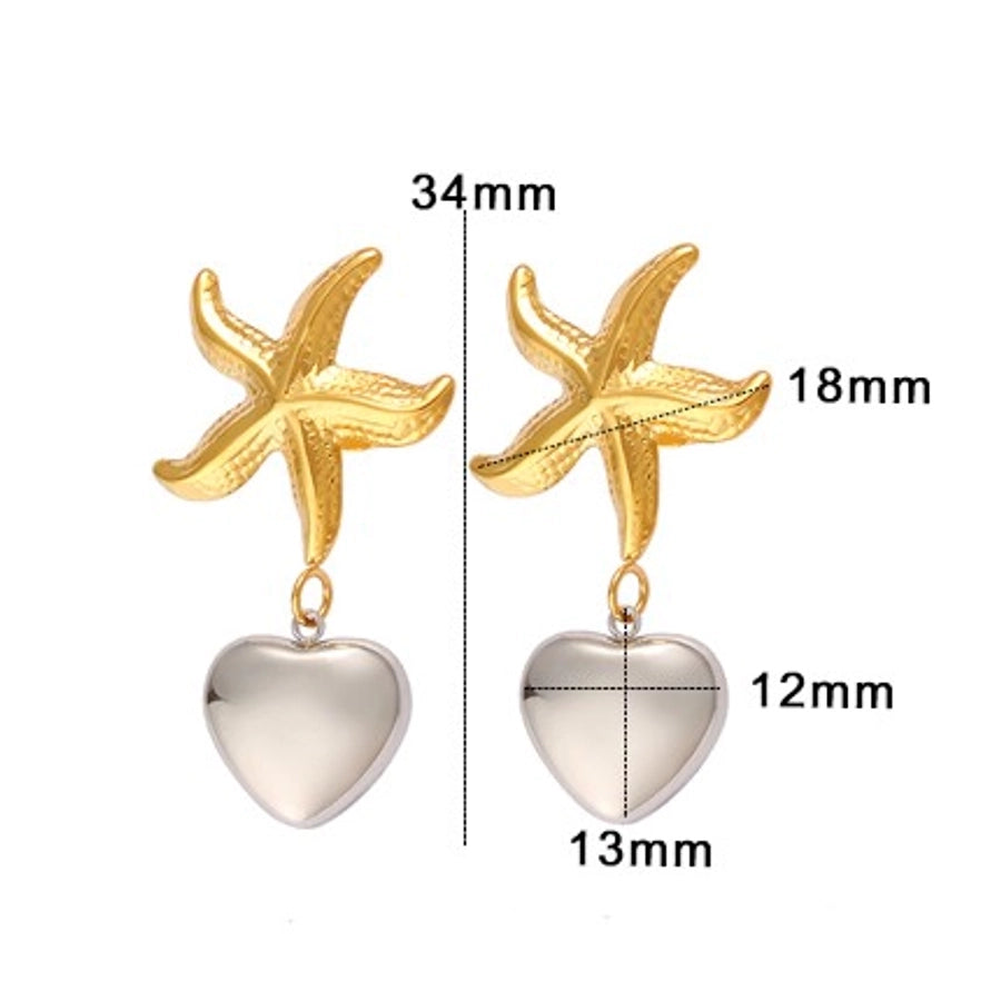 Starfish Heart Shape Drop Earrings [304,316 Stainless Steel,18K Gold Plated]