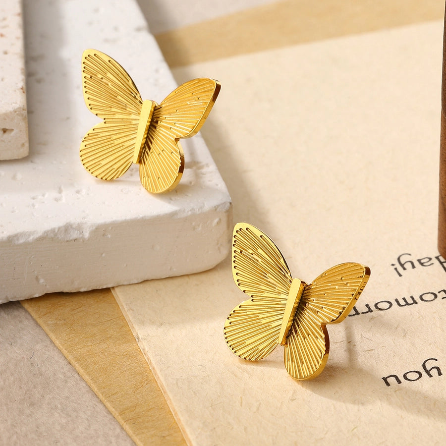 Butterfly Ear Studs [304 Stainless Steel,18K Gold Plated]