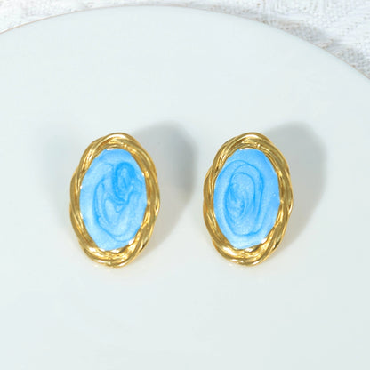 Blue White Pink Enamel Earrings [304 Stainless Steel,14K Gold Plated]