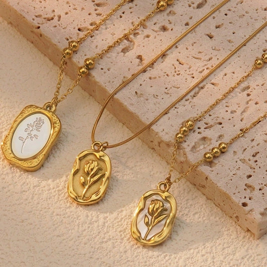 Collana acrilica in tulipano [304 acciaio inossidabile, oro 18K placcato]