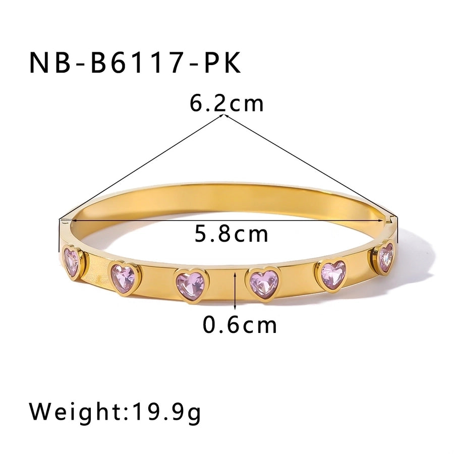 Heart Shape Zircon Bangle Bracelet [304 Stainless Steel, 18K Gold Plated]