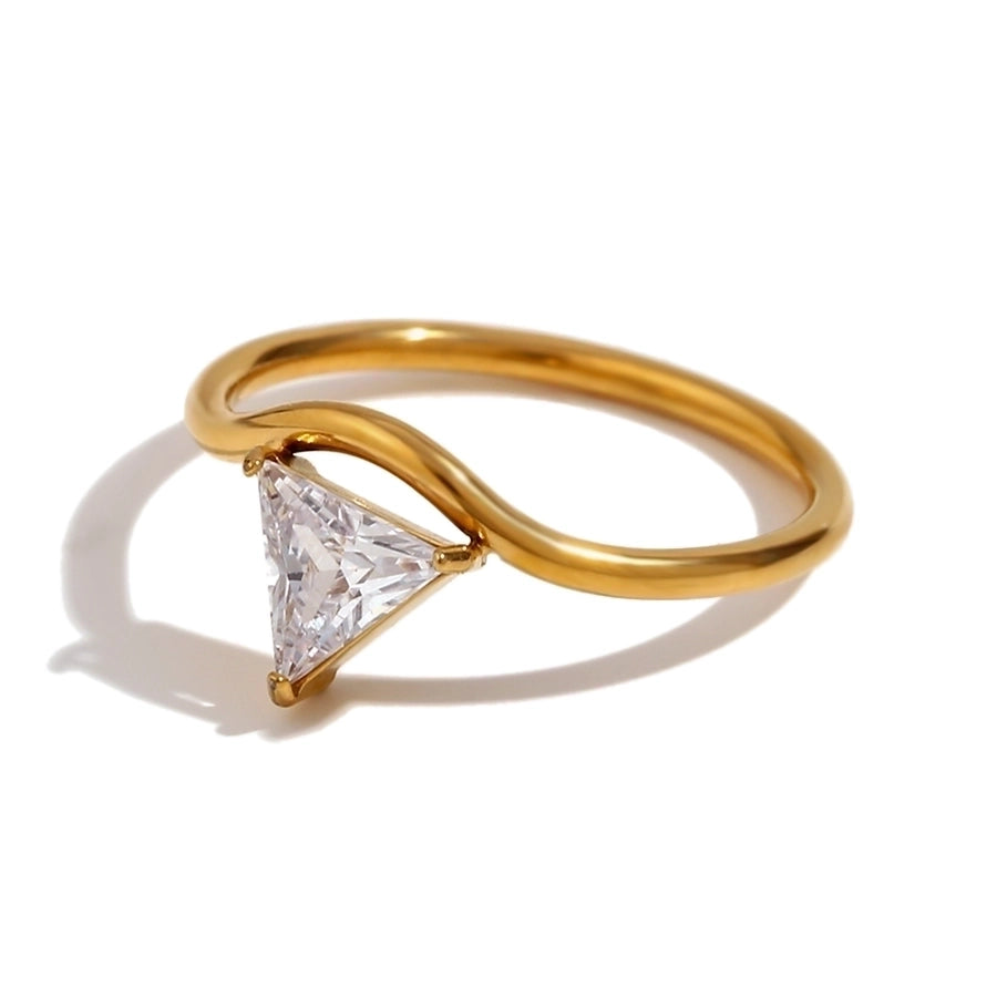 Triangle Round Water Droplets Zircon Ring [304 Stainless Steel, 18K Gold Plated]