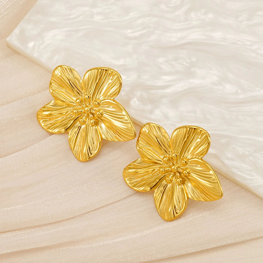 Flower Earrings [304 Stainless Steel,18K Gold Plated]