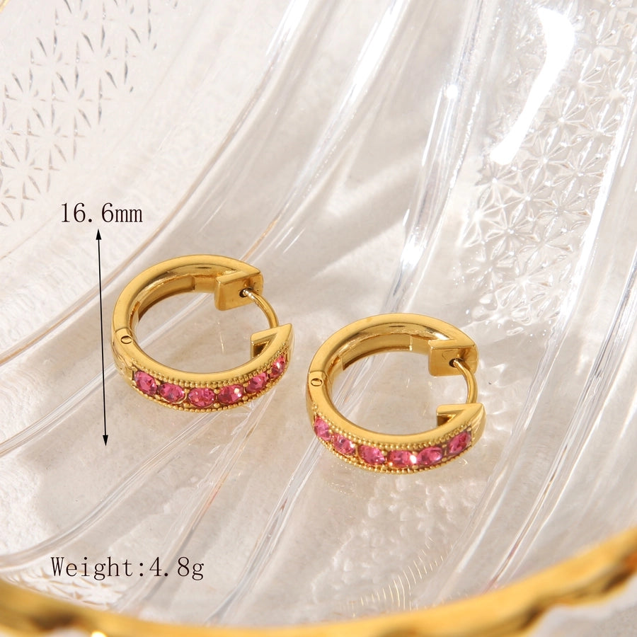 Round Rhinestones Hoop Earrings[304 Stainless Steel,14K Gold Plated]